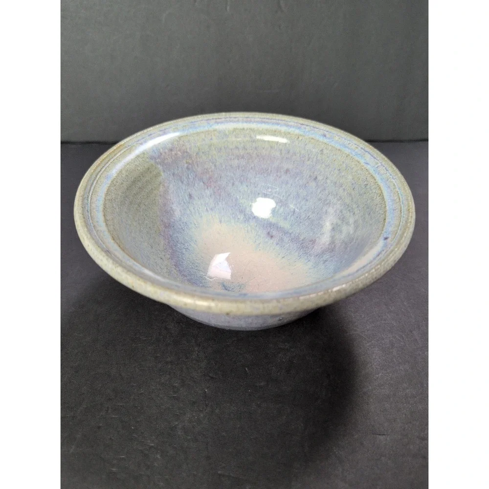Vintage Studio Pottery Bowl Blue Speckled Drip Glaze Signed